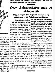 Følgerø forbrerder ferden. Aftenposten 15.09.1925.